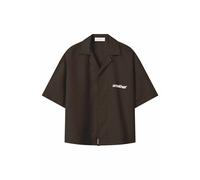 Kurzarmshirt ANOTHER COTTON LAB "Another Cotton Lab Another Linen Short Sleeve Shirt", Damen, Gr. M, braun (schwarz braun), 100% Leinen, unifarben, normal, amerikanischer Ausschnitt, Shirts (83301639-