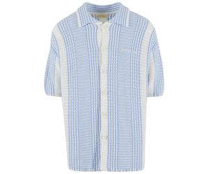Kurzarmshirt ANOTHER COTTON LAB "Another Cotton Lab Oversized Mesh Knit Summer Shirt", Damen, Gr. S, blau, 100% Baumwolle, kariert, oversize, amerikanischer Ausschnitt, Shirts (24329216-S) blau