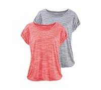 Kurzarmshirt BEACHTIME "mit Struktureffekt", Damen, Gr. 32/34, orange (apricot, meliert, grau, meliert), Obermaterial: 85% Polyester, 15% Viskose, Basic, Rundhals, Shirts, aus pflegeleichter Qualität 
