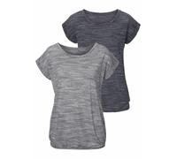 Kurzarmshirt BEACHTIME "mit Struktureffekt", Damen, Gr. 32/34, schwarz (schwarz, meliert, grau, meliert), Obermaterial: 85% Polyester, 15% Viskose, Basic, Rundhals, Shirts, aus pflegeleichter Qualität