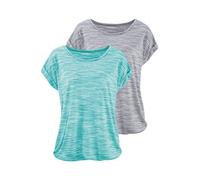 Kurzarmshirt BEACHTIME "mit Struktureffekt", Damen, Gr. 36/38, grün (mint, meliert, grau, meliert), Obermaterial: 85% Polyester, 15% Viskose, meliert, Basic, Rundhals, Kurzarm Umschlagsaum, Shirts, au