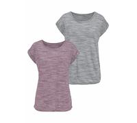 Kurzarmshirt BEACHTIME "mit Struktureffekt", Damen, Gr. 36/38, lila (beere, meliert, grau, meliert), Obermaterial: 85% Polyester, 15% Viskose, meliert, Basic, bequem, Rundhals, Kurzarm Umschlagsaum, S