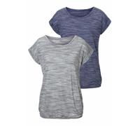 Kurzarmshirt BEACHTIME "mit Struktureffekt", Damen, Gr. 48/50, blau (blau, meliert, grau, meliert), Obermaterial: 85% Polyester, 15% Viskose, Basic, Rundhals, Shirts, aus pflegeleichter Qualität (5540