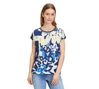 Kurzarmshirt BETTY BARCLAY "Betty Barclay Blusenshirt mit Aufdruck", Damen, Gr. 42, blau (dunkelblau, weiß), Obermaterial: 95% Viskose, 5% Elasthan., feminin, gerade normal, U-Boot-Ausschnitt, Kurzarm