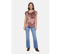 Kurzarmshirt BETTY BARCLAY "Damen mit Aufdruck", Damen, Gr. 44, braun (braun, rot), Obermaterial: 57% Polyester, 30% Viskose, 10% Polyester, 3% Elasthan, gerade normal, U-Boot-Ausschnitt, Shirts (8877