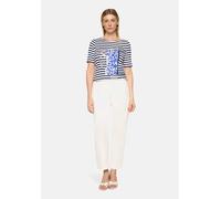 Kurzarmshirt BETTY BARCLAY "Damen mit Placement", Damen, Gr. 46, blau (weiß, dunkelblau), Jersey, Obermaterial: 95% Viskose, 5% Elasthan, tailliert normal, U-Boot-Ausschnitt, Shirts (49673933-46) weiß