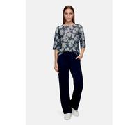 Kurzarmshirt BETTY BARCLAY "Damen mit Print", Damen, Gr. 40, dunkelblau, beige, Strick, Obermaterial: 50% Polyester, 25% Baumwolle, 25% Polyacryl, loose fit normal, U-Boot-Ausschnitt, Shirts (86869827