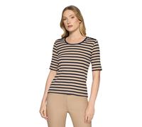 Kurzarmshirt BETTY BARCLAY "Damen mit Rippenstruktur", Damen, Gr. 42, beige, dunkelblau, Rippware, Obermaterial: 95% Baumwolle, 5% Elasthan, tailliert normal, Rundhals, Shirts (96322914-42) beige, dun