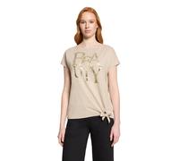 Kurzarmshirt BETTY BARCLAY "Damen mit Schleifenknoten", Damen, Gr. 38, grau beige, Jersey, Obermaterial: 62% Viskose, 21% Polyester, 12% Polyester, 5% Elasthan, loose fit normal, U-Boot-Ausschnitt, Sh