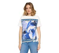Kurzarmshirt BETTY BARCLAY "Damen mit Schleifenknoten", Damen, Gr. 38, patch cream, blau, Obermaterial: 95% Baumwolle, 05% Elasthan, festlich, loose fit normal, U-Boot-Ausschnitt, Shirts (39326757-38)