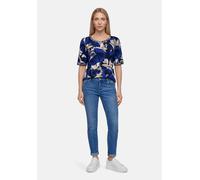 Kurzarmshirt BETTY BARCLAY "Damen mit Seitenschlitzen", Damen, Gr. 40, blau, beige, Jersey, Obermaterial: 50% Baumwolle, 50% Modal, gerade normal, Rundhals, Shirts (46350306-40) blau, beige
