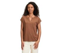 Kurzarmshirt BETTY & CO "Damen mit Perlen", Damen, Gr. S, braun (classic nougat), Obermaterial: 62% Viskose, 23% Polyester, 11% Polyester, 4% Elasthan, loose fit normal, Rundhals, Shirts, Glitzer (332