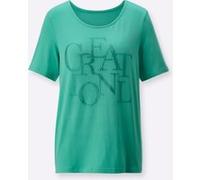 Kurzarmshirt CREATION L "Shirt", Damen, Gr. 46, blau (blaugrün), 95% Viskose, 5% Elasthan, unifarben, Rundhals, Shirts (31078712-46) blaugrün