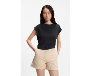 Kurzarmshirt BOSS ORANGE "Ebony Premium Damenmode", Damen, Gr. XL, schwarz 001, Single Jersey, Obermaterial: 70% Modal, 30% Polyester, unifarben, Rundhals, Shirts, mit Wickel-Detail, Rundhals (1184960