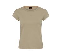 Kurzarmshirt BOSS ORANGE "Ecute Premium Damenmode", Damen, Gr. S, beige (open grün 366), Feinripp, Obermaterial: 98% Baumwolle, 2% Elasthan, unifarben, slim fit hüftlang, Rundhals, Shirts, Slim Fit mi