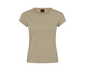 Kurzarmshirt BOSS ORANGE "Ecute Premium Damenmode", Damen, Gr. S, beige (open grün 366), Feinripp, Obermaterial: 98% Baumwolle, 2% Elasthan, unifarben, slim fit hüftlang, Rundhals, Shirts, Slim Fit mi