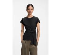 Kurzarmshirt BOSS ORANGE "Erlan Premium Damenmode", Damen, Gr. XS, schwarz (schwarz 001), Jersey, Obermaterial: 95% Modal, 5% Elasthan, unifarben, figurbetont hüftlang, Rundhals, Shirts, mit Knoten-De