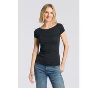 Kurzarmshirt BOSS ORANGE "Espia Premium Damenmode", Damen, Gr. L, schwarz (schwarz 006), Jersey, Obermaterial: 94% Baumwolle, 6% Viskose, unifarben, slim fit, U-Boot-Ausschnitt, Raglanärmel, Shirts, i