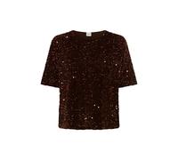 Kurzarmshirt BRAX "Style CARA S", Damen, Gr. 42, braun (dunkelbraun), 95% Polyester, 5% Elasthan, Rundhals, Shirts, Glamour: T-Shirt mit Pailletten (13094352-42) dunkelbraun