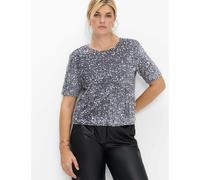 Kurzarmshirt BRAX "Style CARA S", Damen, Gr. 48, silber (grau), 95% Polyester, 5% Elasthan, Rundhals, Shirts, Glamour: T-Shirt mit Pailletten (17433345-48) grau