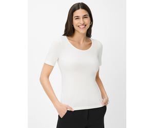 Kurzarmshirt BRAX "Style CORA", Damen, Gr. 38, weiß (sanftes weiß), 47% Baumwolle, 47% Modal, 6% Elasthan, Rundhals, Shirts (92333207-38) sanftes weiß