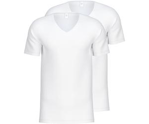 Kurzarmshirt CALIDA "Natural Benefit", Herren, Gr. XL (56), weiß, Single Jersey, Obermaterial: 94% Baumwolle, 6% Elasthan, unifarben, eng hüftbedeckend, V-Ausschnitt, Shirts, V-Ausschnitt, feiner Sing