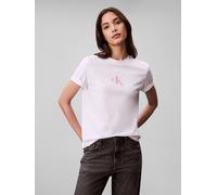 Kurzarmshirt CALVIN KLEIN JEANS "SS 20s CLASSIC LOGO TEE", Damen, Gr. L (42), weiß (brilliant weiß), Single Jersey, Obermaterial: 100% Baumwolle, unifarben, regular fit normal, Rundhals, eingesetzt ab