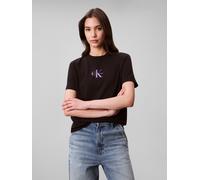 Kurzarmshirt CALVIN KLEIN JEANS "SS 20s CLASSIC LOGO TEE", Damen, Gr. M (40), schwarz, Single Jersey, Obermaterial: 100% Baumwolle, unifarben, regular fit normal, Rundhals, eingesetzt abgesteppte Kant
