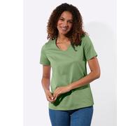 Kurzarmshirt CASUAL LOOKS "2er-Pack Shirts", Damen, Gr. 54, eucalyptus, ecru, 100% Baumwolle, unifarben, V-Ausschnitt, Shirts (28682059-54) eucalyptus, ecru
