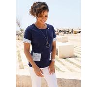 Kurzarmshirt CASUAL LOOKS "Kurzarm-Shirt", Damen, Gr. 42, marine, 100% Baumwolle, gemustert, gestreift, unifarben, Rundhals, Shirts (31930836-42) marine