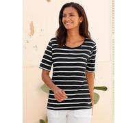 Kurzarmshirt CASUAL LOOKS "Ringelshirt", Damen, Gr. 40, schwarz (schwarz, ecru, geringelt), 100% Baumwolle, gemustert, gestreift, mehrfarbig, Rundhals, Shirts (72182951-40) schwarz, ecru, geringelt