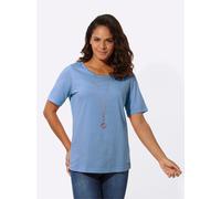 Kurzarmshirt CASUAL LOOKS "Ringelshirt", Damen, Gr. 44, blau (mittelblau, ecru, geringelt), 100% Baumwolle, gemustert, mehrfarbig, Rundhals, Shirts (25109723-44) mittelblau, ecru, geringelt