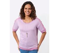 Kurzarmshirt CASUAL LOOKS "Ringelshirt", Damen, Gr. 44, orchidee, weiß, geringelt, 100% Baumwolle, gemustert, gestreift, Rundhals, Shirts (79729866-44) orchidee, weiß, geringelt