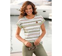 Kurzarmshirt CASUAL LOOKS "Shirt", Damen, Gr. 38, beige (ecru, khaki, bedruckt), 100% Baumwolle, bedruckt, gemustert, gestreift, mehrfarbig, Rundhals, Shirts (21396024-38) ecru, khaki, bedruckt