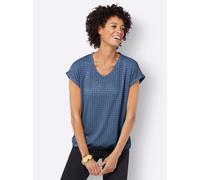 Kurzarmshirt CASUAL LOOKS "Shirt", Damen, Gr. 38, blau (jeansblau), 97% Polyester, 3% Elasthan, unifarben, V-Ausschnitt, Shirts (87763946-38) jeansblau