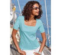 Kurzarmshirt CASUAL LOOKS "Shirt", Damen, Gr. 38, blau (türkis), 100% Baumwolle, unifarben, eckiger Ausschnitt, Shirts (357294-38) türkis