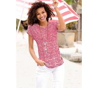 Kurzarmshirt CASUAL LOOKS "Shirt", Damen, Gr. 38, rot (rot, ecru, geringelt), 50% Baumwolle, 50% Modal, gemustert, mehrfarbig, Rundhals, Shirts (50019652-38) rot, ecru, geringelt