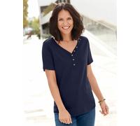 Kurzarmshirt CASUAL LOOKS "Shirt", Damen, Gr. 40, blau (marine), 50% Baumwolle, 50% Modal, unifarben, herzförmiger Ausschnitt, Shirts (339796-40) marine