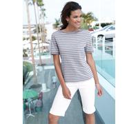 Kurzarmshirt CASUAL LOOKS "Shirt", Damen, Gr. 40, grau (grau, weiß), 50% Baumwolle, 50% Polyester, gemustert, gestreift, U-Boot-Ausschnitt, Shirts (72743426-40) grau, weiß