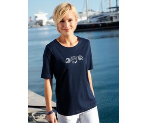 Kurzarmshirt CASUAL LOOKS "Shirt", Damen, Gr. 44, blau (marine), 100% Baumwolle, bedruckt, gemustert, unifarben, Rundhals, Shirts (219673-44) marine