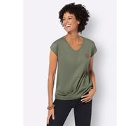 Kurzarmshirt CASUAL LOOKS "Shirt", Damen, Gr. 44, grün (khaki), 100% Baumwolle, unifarben, V-Ausschnitt, Shirts (22751113-44) khaki