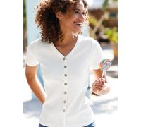 Kurzarmshirt CASUAL LOOKS "Shirt", Damen, Gr. 46, beige (ecru), 95% Viskose, 5% Elasthan, unifarben, V-Ausschnitt, Shirts (16688824-46) ecru