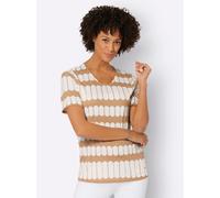 Kurzarmshirt CASUAL LOOKS "Shirt", Damen, Gr. 54, gelb (camel, ecru, bedruckt), 50% Baumwolle, 50% Modal, gemustert, mehrfarbig, V-Ausschnitt, Shirts (58597906-54) camel, ecru, bedruckt