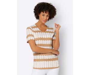 Kurzarmshirt CASUAL LOOKS "Shirt", Damen, Gr. 54, gelb (camel, ecru, bedruckt), 50% Baumwolle, 50% Modal, gemustert, mehrfarbig, V-Ausschnitt, Shirts (58597906-54) camel, ecru, bedruckt