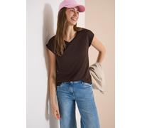 Kurzarmshirt CECIL, Damen, Gr. L (42), braun cacao, Jersey, Obermaterial: 50% Baumwolle, 50% Modal, unifarben, normal hüftbedeckend, V-Ausschnitt, abgesteppte Kante, Shirts, Sommershirt mit V-Neck (88