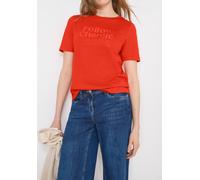 Kurzarmshirt CECIL, Damen, Gr. L (42), cherry tomato orange, Jersey, Obermaterial: 50% Baumwolle, 50% Modal, bedruckt, normal hüftbedeckend, Rundhals, Shirts, mit Frontprint (33398852-L) cherry tomato