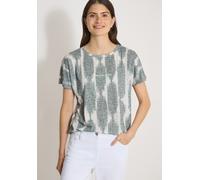 Kurzarmshirt CECIL, Damen, Gr. L (42), deep matcha grün, Jersey, Obermaterial: 65% Polyester, 35% Viskose, bedruckt, normal hüftbedeckend, Rundhals, abgesteppte Kante, Shirts, Sommershirt im Ausbrenne