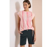 Kurzarmshirt CECIL, Damen, Gr. L (42), rosa (coral), Web, Obermaterial: 65% Polyester, 35% Viskose, gestreift, normal hüftbedeckend, Rundhals, abgesteppte Kante, Shirts, Sommershirt in Ausbrenner-Opti