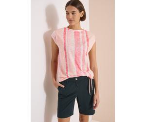 Kurzarmshirt CECIL, Damen, Gr. L (42), rosa (coral), Web, Obermaterial: 65% Polyester, 35% Viskose, gestreift, normal hüftbedeckend, Rundhals, abgesteppte Kante, Shirts, Sommershirt in Ausbrenner-Opti