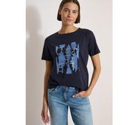 Kurzarmshirt CECIL, Damen, Gr. L (42), schwarz (urban dunkelblau), Jersey, Obermaterial: 100% Baumwolle, bedruckt, normal hüftbedeckend, Rundhals, abgesteppte Kante, Shirts, Sommershirt mit Print (559